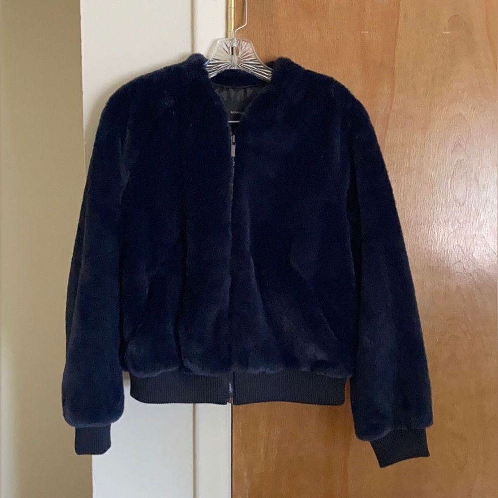 Banana Republic Factory Navy Faux Fur Jacket